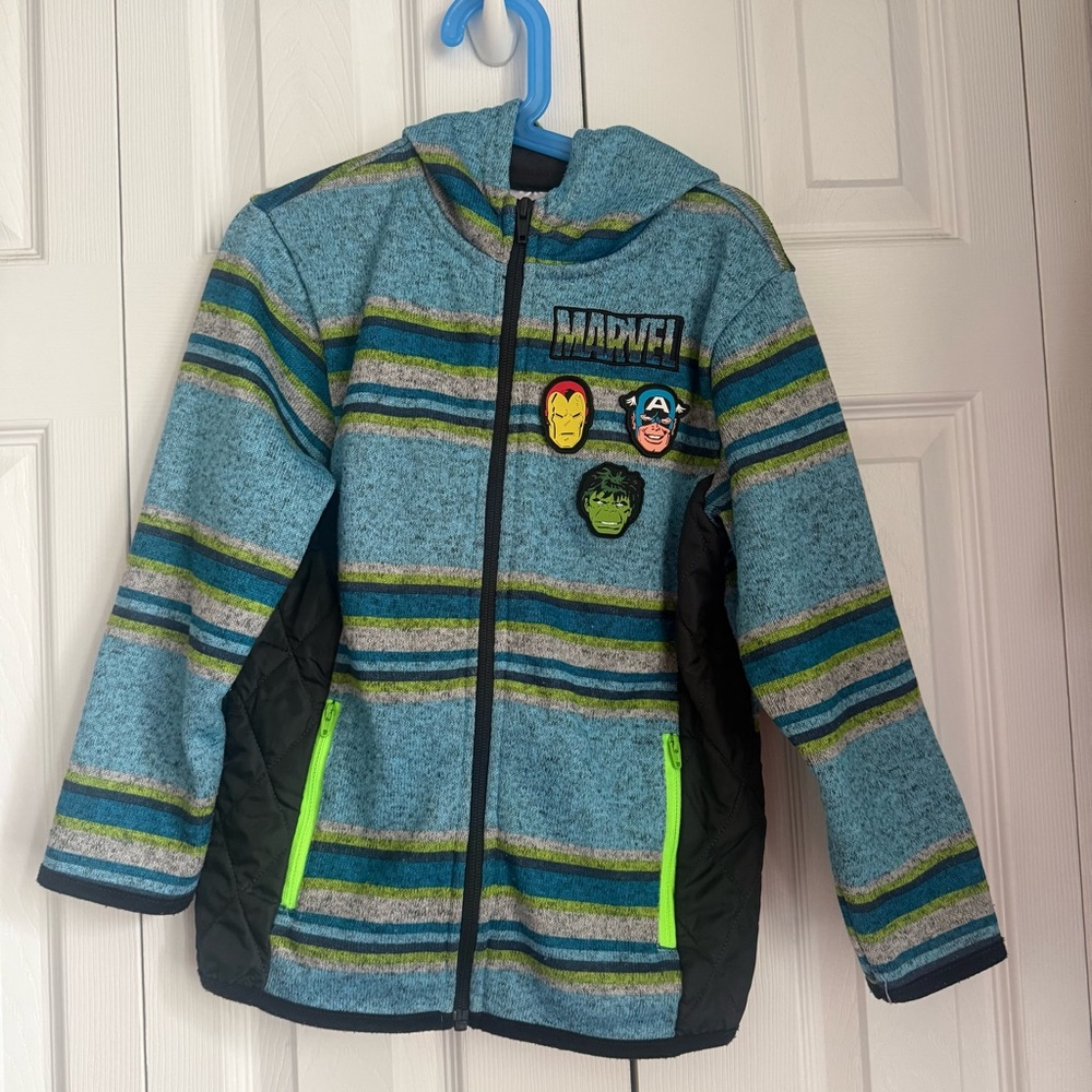 Marvel Blue and Green Striped Hoodie with Character Badges